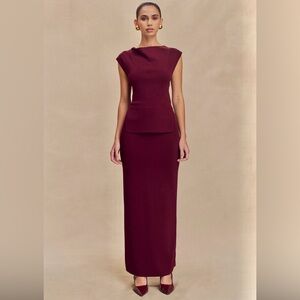 Meshki Francisca Mid Rise Knit Maxi Skirt - Merlot NWT